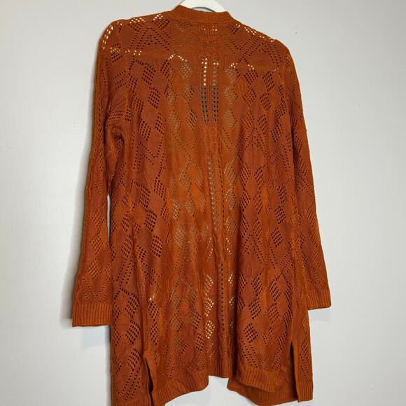 Market & Spruce Cecily Pointelle Open Knit Duster Cardigan Orange NWT Medium - Picture 6 of 10